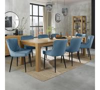 Turin Light Oak Extending Dining Table Set - 6-10 Seater - 165cm-225cm - 8 Cezanne Petrol Blue Velvet Chairs - Black Legs