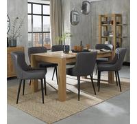 Turin Light Oak Extending Dining Table Set - 6-8 Seater - 165cm-225cm - 6 Cezanne Dark Grey Faux Leather Chairs - Black Legs