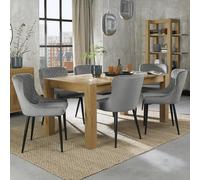 Turin Light Oak Extending Dining Table Set - 6-8 Seater - 165cm-225cm - 6 Cezanne Grey Velvet Chairs - Black Legs