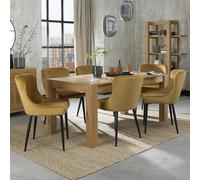Turin Light Oak Extending Dining Table Set - 6-8 Seater - 165cm-225cm - 6 Cezanne Mustard Velvet Chairs - Black Legs