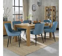 Turin Light Oak Extending Dining Table Set - 6-8 Seater - 165cm-225cm - 6 Cezanne Petrol Blue Velvet Chairs - Black Legs