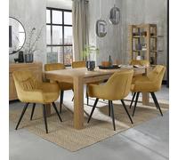 Turin Light Oak Large Extending Dining Table Set - 6-8 Seater - 165cm-225cm - 6 Dali Mustard Velvet Chairs