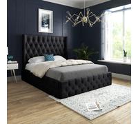 Turin Straight Winged Upholstered Soft Velvet Bed Frame Casani Black Small Double