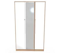 Turin Tall Triple Mirror Wardrobe In White Gloss & Bardolino Oak (Ready Assembled)