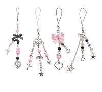 Turkalla 4pcs Y2K Phone Charm, Aesthetic Phone Charms Accessories Cut Pink Star Heart Crystal Bow Phone Chain Lanyard Accessories for Phone Bag Keychain Camera Pendants Decor
