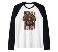 Turkey American Flag Grudge Distressed Vintage Hunter Hunt Raglan Baseball Tee