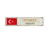 Turkey-Ankara Flag City Street 4x18 Inch Metal Signs Funny Novelty Yard Restaurants Shop Home Décor Garage Signs National Country Souvenir Road Aluminum Metal Sign for Bedroom