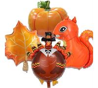 Turkey Balloon Thanksgiving Foil Balloons Maple Leaves Squirrel Pumpkin Balloon for Fall Harvest Themed Party Decoration Supplies Birthday Decoration Decor Ballons Arch Kits Party Balloons Set 4pcs