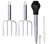 Turkey Baster and Poultry Lifters Fork Set of 2. Food Grade Stainless Steel and BPA-Free Silicone. Dishwasher-Safe