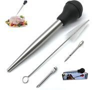 Turkey Baster, Baster Syringe for Cooking, Baster with Cleaning Brush and Marinade Needles, Stainless Steel Turkey Baster, Black