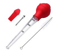 Turkey Baster Kit Marinade Injector Food Syringe Meat Syringe Commerical Grade Quality FDA Rubber Bulb Including Marinade Injector Needle and Brush for Turkey Beef Steak BBQ (Red, Plastic) 1