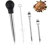 Turkey Baster Set of 4, Meat Baster for Cooking Stainless Steel Meat Injector with 2 Needles and Cleaning Brush, Practical Turkey Baster for Thanksgiving Christmas BBQ