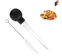 Turkey Baster Set with Cleaning Brush, 30ML Large Capacity TPR Meat Oil Dropper for Roasting, BBQ & Grilling, Durable Baster Cooking Pipette & Easy-Clean Kitchen Tool (Black, 2 Pcs)