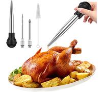 Turkey Baster Syringe for Cooking,Stainless Steel Long Turkey Baster,Including Meat Injector Needle and Cleaning Brush,Kitchen Gadget for Oiling and Marinating Chicken Beef Fish Meat (1 Set)