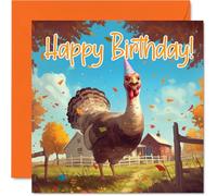 Turkey Birthday Cards - Farm Farmyard Party - Happy Birthday Card for Son Daughter Brother Sister Grandson Granddaughter Niece Nephew Cousin, 145mm Bday Greeting Cards