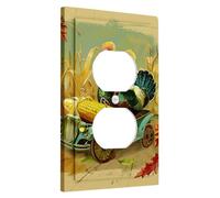 Turkey Car Switch Cover Plates Yellow Green Thanksgiving Harvest Theme for Wall Accents, Unbreakable Plastic Wall Plates, Single Duplex Plug of