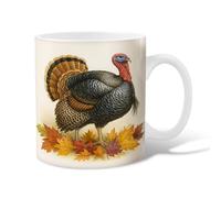 Turkey Ceramic Coffee Mug, Thanksgiving Rustic Leaves Feathers Thanksgiving Brown Novelty Work Drinking Mugs with Handle Gift for Friendship Family Colleague Teachers Sweetheart Staff 15 Oz