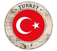 Turkey Country National Flag Metal Sign Wall Art Turkey Vintage Home Decorative Signs Country Souvenir Gift Quality Metal Sign Turkey Round Flag Sign for Travel Lover 9x9in Housewarming Gift
