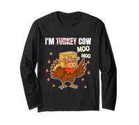 Turkey Cow Moo Head Funny Fall Thanksgiving Men Women Kids Long Sleeve T-Shirt