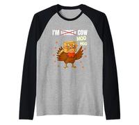 Turkey Cow Moo Head Funny Fall Thanksgiving Men Women Kids Raglan Baseball Tee