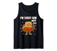 Turkey Cow Moo Head Funny Fall Thanksgiving Men Women Kids Tank Top
