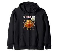 Turkey Cow Moo Head Funny Fall Thanksgiving Men Women Kids Zip Hoodie