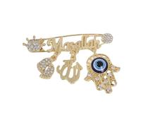 Turkey Evil Eye Brooch Crystal Famati Hand Life Tree Lapel Pin Brooches for Women Men Jewelry, Metal, metal