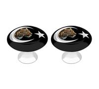 Turkey Flag and Leopard Funny Round Cabinet Knobs Stainless Steel Drawer Pulls Door Handles Decoration