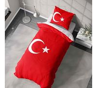 Turkey Flag Duvet Cover - Red Crescent & Star Single Bedding - Optional Pillowcase - Patriotic Turkish Bedroom Set for Kids & Adults - National Pride & Sports Fan Gift