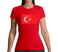 Turkey Grunge Style Flag - Womens Crewneck T-Shirt - Red - Small