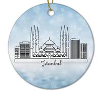 Turkey Istanbul Christmas Ceramic Ornament City Landscape Silhouette Christmas Ornament City View Scenery Funny Ornament For Family Friends Parents 3 IN