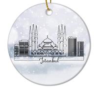 Turkey Istanbul Christmas Ceramic Ornament City Landscape Silhouette Christmas Ornaments Landscape Artwork Funny Ornament For Christmas Family Members 3 IN