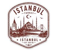 Turkey Istanbul City Travel Stamp Shaped Sticker - Waterproof Outdoor Car Bumper Vinyl Decal, 3 Inch