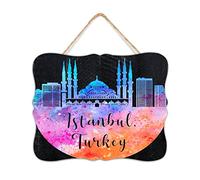 Turkey Istanbul Established Wood Sign Modern Table Country Wall Décor Wooden Plaque Sign Motivational Colorful City Skyline Wooden Plaque for Bedroom Offices 8x10 Inch