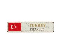 Turkey-Istanbul Flag City Street 4x18 Inch Metal Sign Custom Garden Garage Restaurants Wall Decor Aluminum Metal Sign National Country Souvenir Road Garage Signs for Room