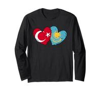 Turkey Kazakhstan Flag Heart Turkish Kazakh Friendship Long Sleeve T-Shirt