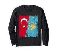 Turkey Kazakhstan Half Flag Turkish Kazakh Jersey Long Sleeve T-Shirt