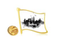 Turkey Landmark Ink City Painting Golden Metal Flag Lapel Pin Badge