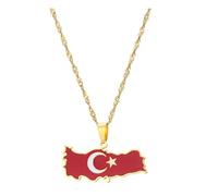 Turkey Map Pendant Necklace,Stainless Steel Ethnic Flag Charm,Gold | Steel construction,tarnish-resistant,Turkey map design,compact lightweight,for daily wear or events,easy cleaning