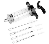 Turkey Meat Injector Syringe Kit with 3 Marinade Needles for BBQ Grill Smoker, 1 Cleaning Brush, 1.7 Oz/50 ml Large Capacity Injector Marinades for Meats Black