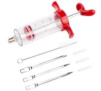 Turkey Meat Injector Syringe Kit with 3 Marinade Needles for BBQ Grill Smoker, 1 Cleaning Brush, 1.7 Oz/50 ml Large Capacity Injector Marinades for Meats Red