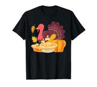 Turkey Pilgrim Pumpkin Autumn Fall Thanksgiving Maple Leaf Value Graphic T-Shirt, Men, Black, M