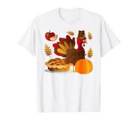 Turkey Pilgrim Pumpkin Autumn Fall Thanksgiving Maple Leaf Value Graphic T-Shirt, Men, White, M