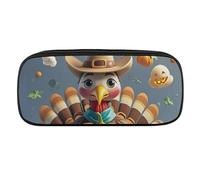Turkey Pumpkin Bird Pencil Case Waterproof Leather Pencil Pouch Multi-purpose Aesthetic Makeup Bag Cute Pen Bag Large Cosmetic Bag for Office Stationery, Travel