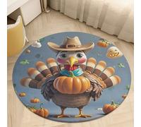 Turkey Pumpkin Bird Welcome Door Mat, Non-Slip Round Front Doormat, Coral Velvet Entryway Rug, Soft Absorbent Low Profile Floor Mat for Bedroom, Office, Home Decor, 60 * 60cm