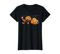 Turkey Pumpkin Fall Autumn Maple Leaf Cool Thanksgiving Value Graphic T-Shirt, Women, Black, L
