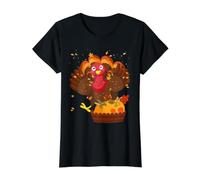 Turkey Pumpkin Fall Autumn Maple Leaf Cool Thanksgiving Value Graphic T-Shirt, Women, Black, M