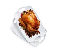 Turkey Serving Platter for Entertainment, Thanksgiving, Turkey, Serving Tray with Handles Large, Party, Display, LYEOBOH 16 inch Rectangle Porcelain Platters Set of 2, White