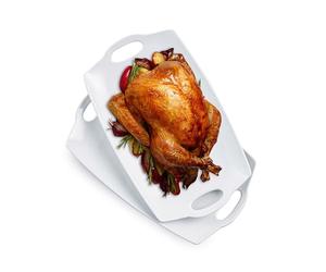 Turkey Serving Platter for Entertainment, Thanksgiving, Turkey, Serving Tray with Handles Large, Party, Display, LYEOBOH 16 inch Rectangle Porcelain Platters Set of 2, White