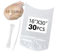 Turkey Shrink bags, Poultry Shrink Bags, 30 Pack (16x30 inches) Clear Shrink Wrap Bags with 30 Zippers, Silicone Straws for Chickens, Rabbits & Turkey